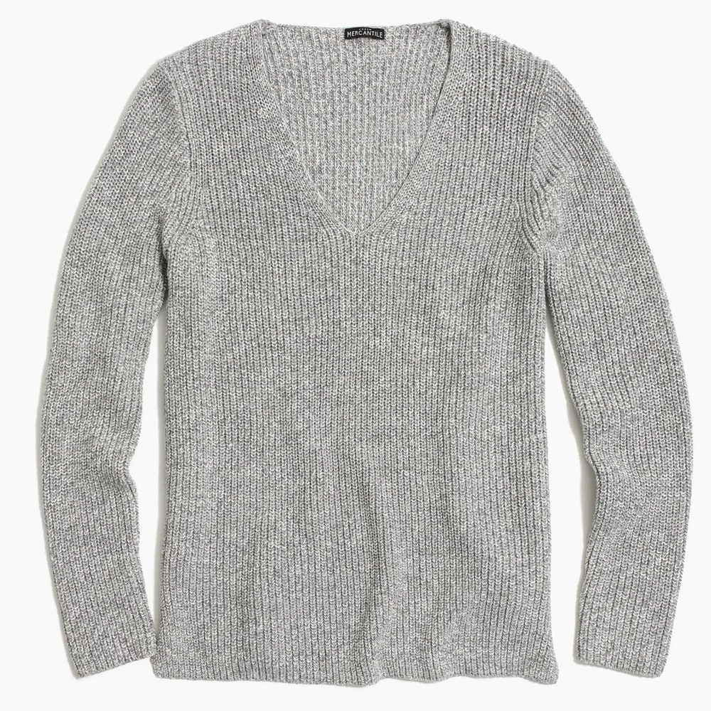 J Crew Factory Textured cotton V-neck pullover sweater in light grey size XXS